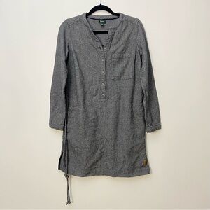 Roots 100% Cotton Gray Long Sleeve Button Up V-Neck Sweater Dress